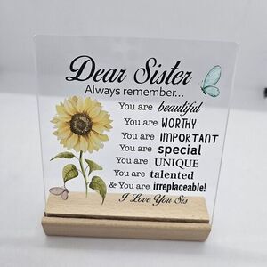 Keepsake Plaque for Sister Sunflower Sweet Saying Stand‎